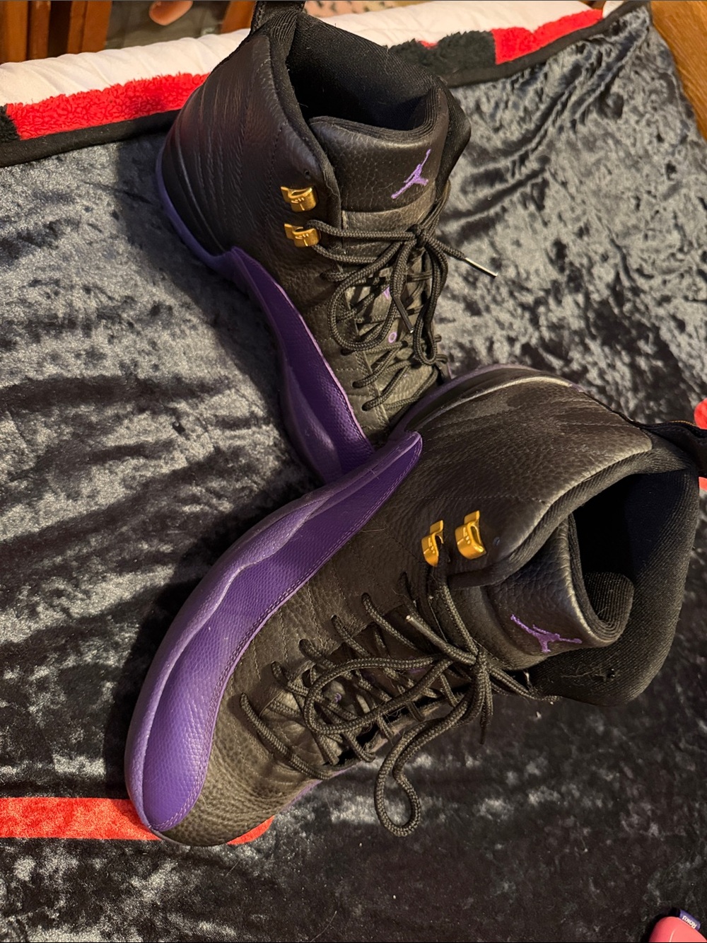 Jordan Women's Black & Purple High-Top Sneakers with Gold Accents